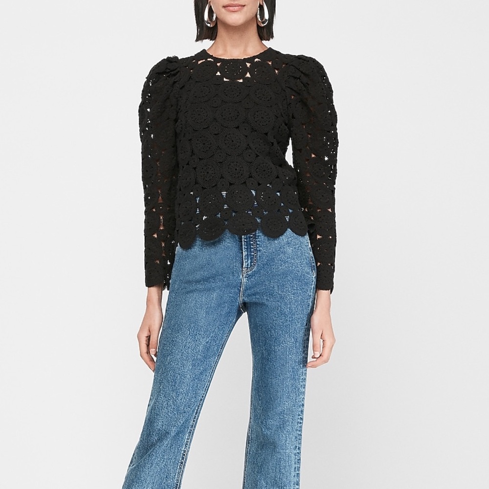 NWT Express Crochet Puff Sleeve Blouse